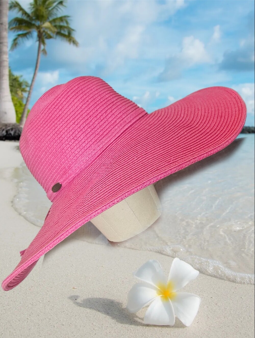 Scala Marl Poly Straw Big Brim Sun Hat Fuchsia UPF 50+ OS